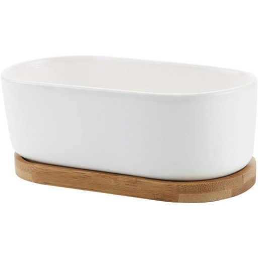 Ghiveci ceramică pentru cactus T4U cu suport de bambus, ghiveci dreptunghiular pentru suculente