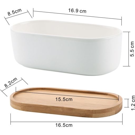 Ghiveci ceramică pentru cactus T4U cu suport de bambus, ghiveci dreptunghiular pentru suculente