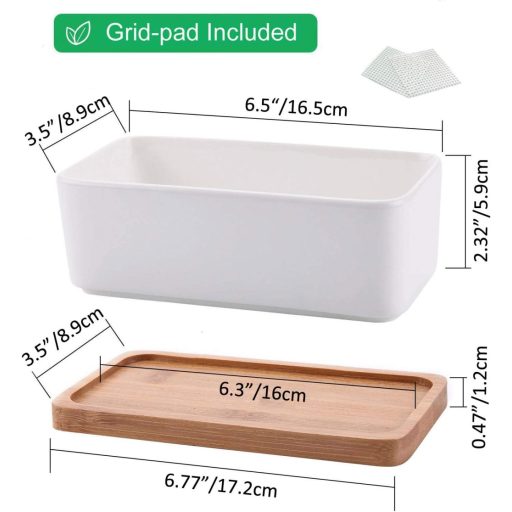 Keramický kvetináč na kaktusy T4U s bambusovým podstavcom, obdĺžnikový kvetináč na sukulenty