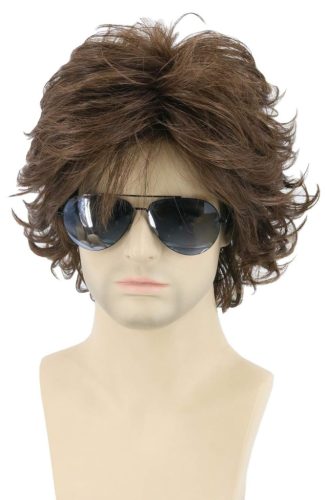 Topcosplay Perucă Bărbați Maro Scurtă Ondulată - Păr Sintetic Rezistent la Căldură pentru Costume, Cosplay, Evenimente Halloween, 130g