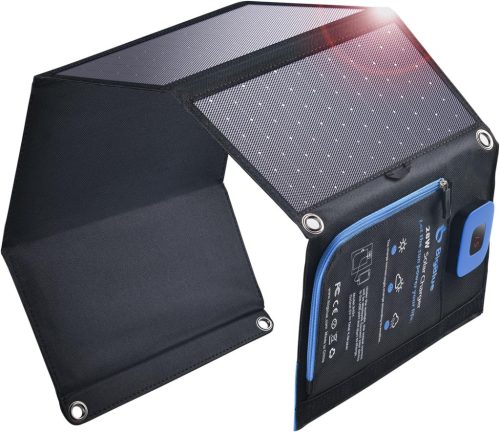Încărcător Solar Portabil BigBlue 28W cu 2 Porturi USB, Ampermetru Digital, Rezistență la Apă IPX4, Protecție cu Fermoar - Compatibil iPhone, Android, GoPro