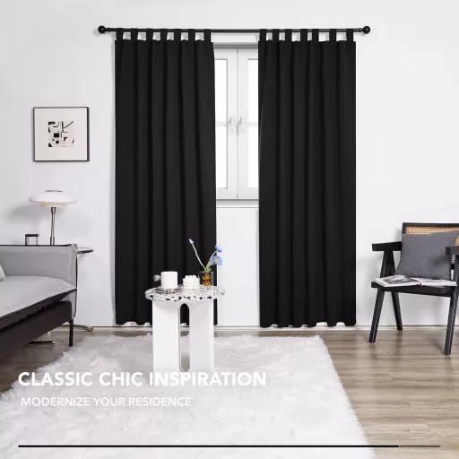 Deconovo Draperii opace cu bride, 245x140cm, Negru, 2 buc, Termoizolante