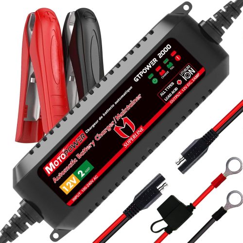 MOTOPOWER MP00207A 12V 2A Akkumulátor Töltő SAE Gyorscsatlakozóval - Autó, Motor Akkutöltő Krokodilcsipesszel és Gyűrűs Csatlakozóval