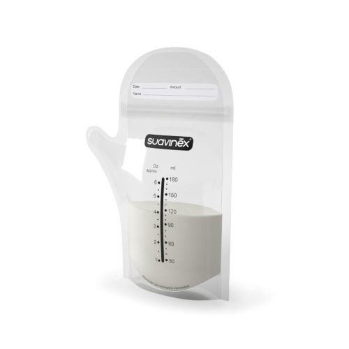 Pungi pentru stocarea laptelui matern SUAVINEX 180ml - 25 buc, cu gura de scurgere, scală gradată, fără BPA, pot fi congelate, formă pătrată