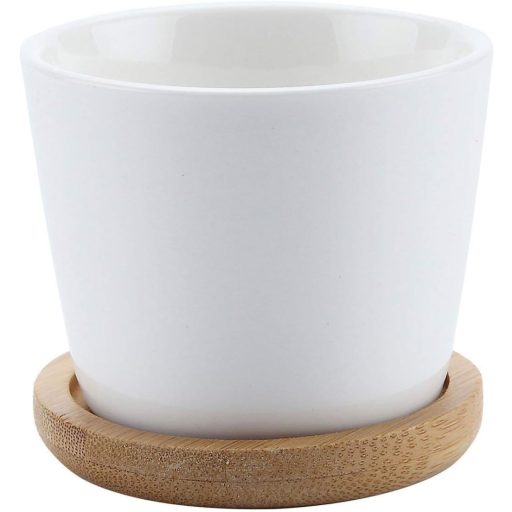 T4U Kerámia Szukkulenta Cserép Bambusz Alátéttel Téglalap Kaktusz Virágcserép