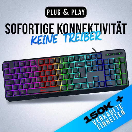 KLIM Chroma njemačka USB gamerska tipkovnica - RGB pozadinsko osvjetljenje, visoke performanse - nova verzija