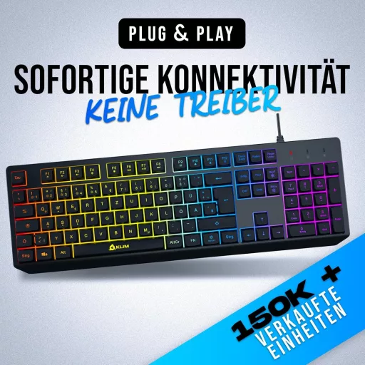 KLIM Chroma RGB Gamer Billentyűzet USB - Színes LED Világítás PC Mac PS4