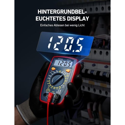 AstroAI Digitális Multiméter AC/DC Feszültség Árammérő Ellenállás Teszter Háttérvilágítással
