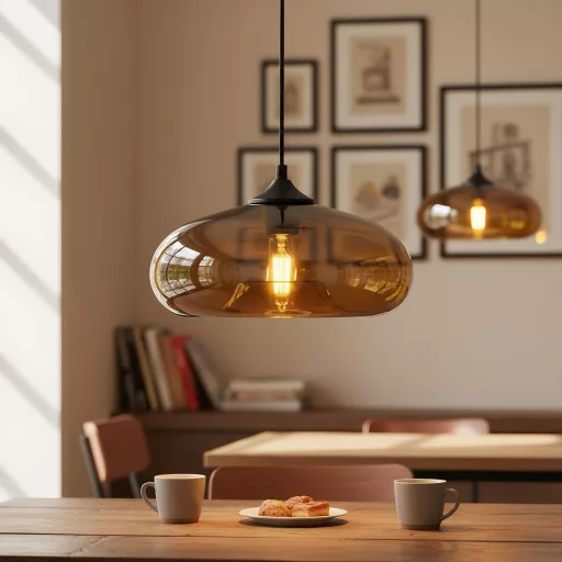 HJXDtech Vintage Függőlámpa Színes Üvegárnyalattal E27 Konyha Nappali Étkezőhöz Barna