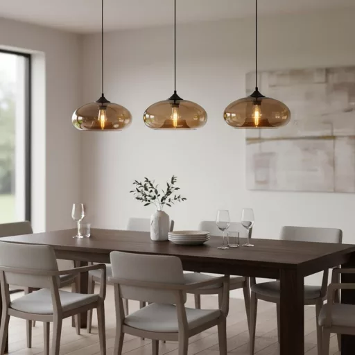 HJXDtech vintage visilica sa šarenim staklenim sjenilom E27 za kuhinju, dnevni boravak, blagovaonicu, smeđa