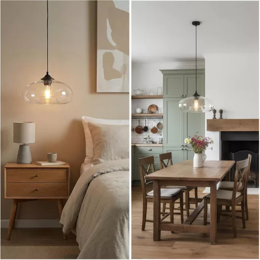 Lustră vintage HJXDtech cu abajur din sticlă colorată, E27, pentru bucătărie, living, sufragerie.