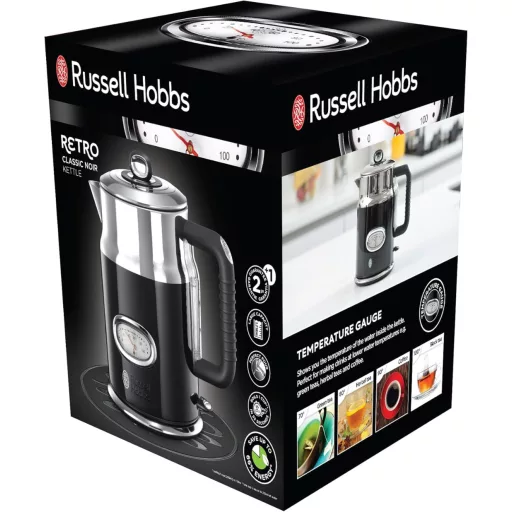 Russell Hobbs Retro Vízforraló 1.7L 2400W Fekete Rozsdamentes Acél Gyors Felmelegítés
