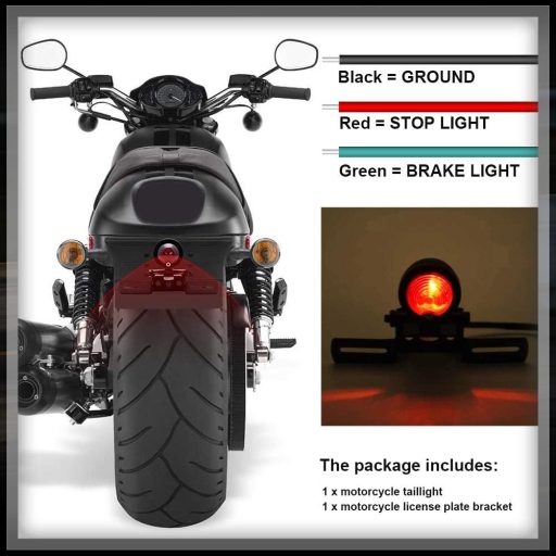 KATUR Piros Motorkerékpár Hátsó Lámpa 12V Féklámpa Rendszámtábla Tartóval Harley