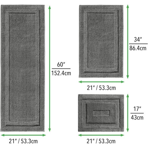 mDesign 3-dielna súprava kúpeľňových predložiek z mikrovlákna, sivá