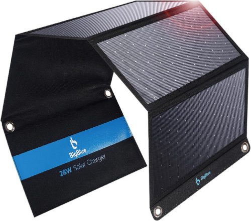 Încărcător Solar Portabil BigBlue 28W cu 3 Porturi USB, Rezistent la Apă, Panou Solar Pliabil pentru Camping, pentru Dispozitive iPhone, Android, GoPro