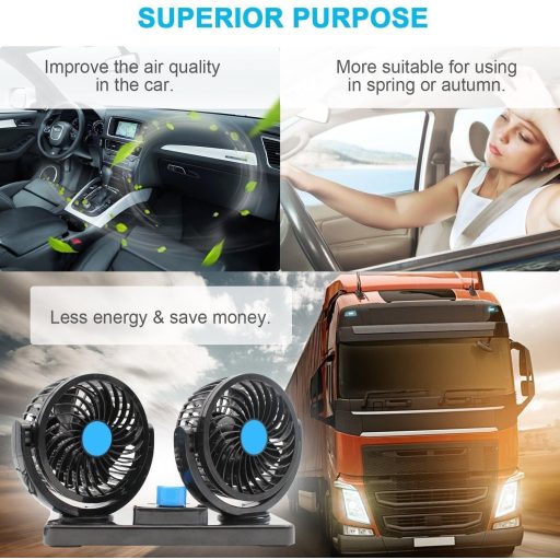 SUPAREE Autós Ventilátor 12V Dupla Ventilátoros Állítható Hűtés 8W/15W