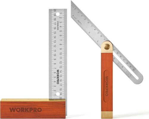 WORKPRO Asztalos Derékszög Készlet - 200mm-es Próbaderékszög és 230mm-es Állítható Szögmérő Keményfa Nyéllel, Rozsdamentes Acél Pengével Bar
