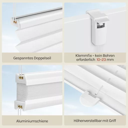 WOLTU Plisovaná roleta s upevnením Klemmfix bez vŕtania na okná a dvere