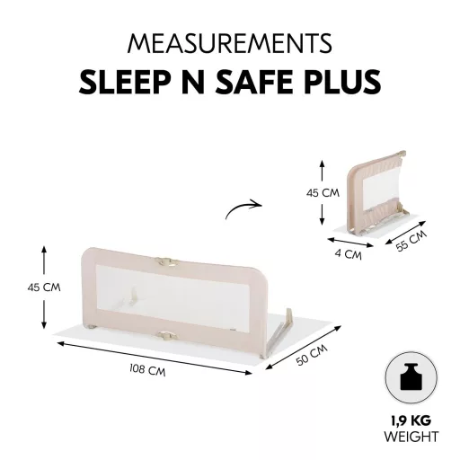 Hauck Sleep N Safe Plus összecsukható ágyőr 108x44 cm világosszürke - Single, For beds 160-220 cm long