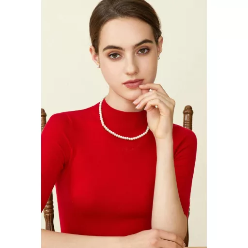 BABEYOND Colier de perle pentru femei, perle albe rotunde de 6-10 mm, bijuterie