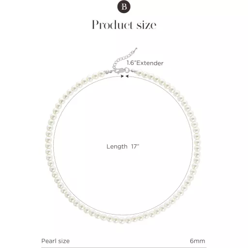 BABEYOND Gyöngy Nyaklánc Női Fehér Kerek 6-10mm Gyönggyel Ékszer