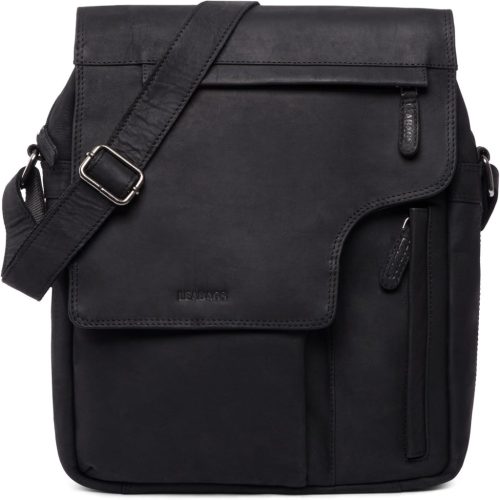 Geantă de umăr unisex LEABAGS Amsterdam din piele naturală de bivol, aspect vintage, cu închidere magnetică și spațiu interior generos - Negru