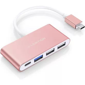   LENTION 4-v-1 USB-C Hub so 100W nabíjaním, 5 Gbps USB 3.0, kompatibilný s MacBook Pro/Air, ružovo-zlatý hliníkový adaptér, Plug & Play