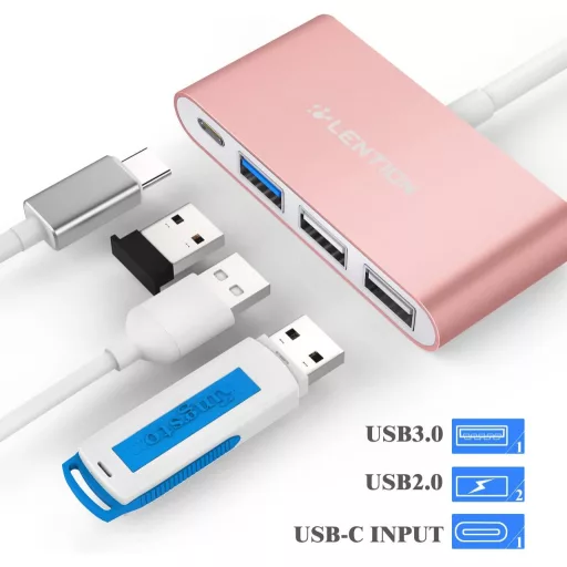 LENTION 4 az 1-ben USB-C Hub 100W Töltéssel, 5Gbps USB 3.0, MacBook Pro/Air Kompatibilis, Rose Gold Alumínium Adapter, Plug & Play