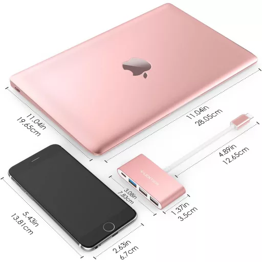 LENTION 4-v-1 USB-C Hub so 100W nabíjaním, 5 Gbps USB 3.0, kompatibilný s MacBook Pro/Air, ružovo-zlatý hliníkový adaptér, Plug & Play