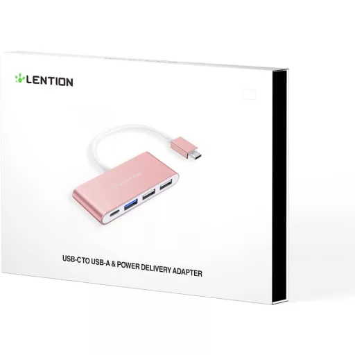 LENTION 4-v-1 USB-C Hub so 100W nabíjaním, 5 Gbps USB 3.0, kompatibilný s MacBook Pro/Air, ružovo-zlatý hliníkový adaptér, Plug & Play