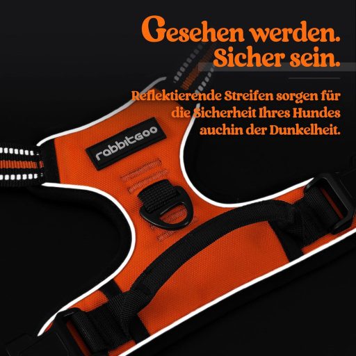 rabbitgoo Uprtač / Oprsnica protiv povlačenja za pse srednje veličine, s reflektirajućim trakama, narančasta M