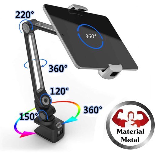 Suport Metalic ZenCT pentru Tabletă, Prindere Reglabilă cu Clește, Compatibil cu iPad și Dispozitive Android de 4-11 Inch - Negru