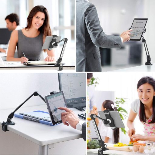 Suport Metalic ZenCT pentru Tabletă, Prindere Reglabilă cu Clește, Compatibil cu iPad și Dispozitive Android de 4-11 Inch - Negru