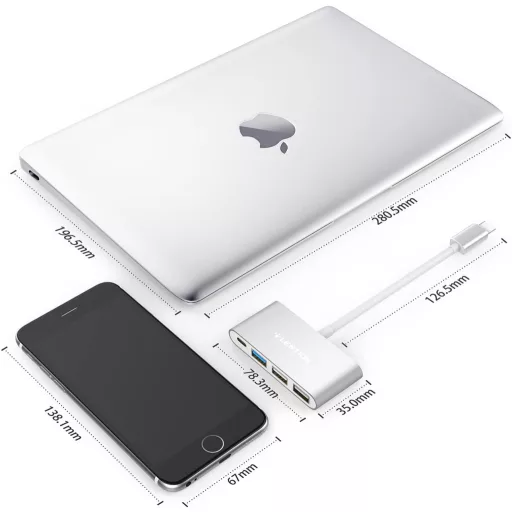 LENTION 4-v-1 USB-C Hub so 100W nabíjaním, 5Gbps USB 3.0 portom, pre MacBook Pro/Air, Surface a ChromeBook zariadenia, hliníkové prevedenie