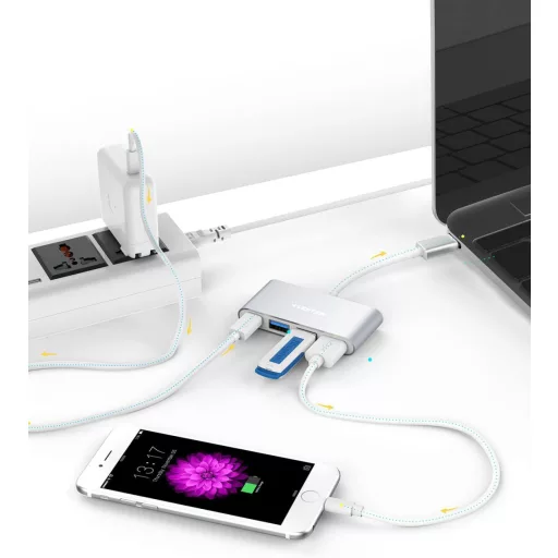 LENTION 4-v-1 USB-C Hub so 100W nabíjaním, 5Gbps USB 3.0 portom, pre MacBook Pro/Air, Surface a ChromeBook zariadenia, hliníkové prevedenie