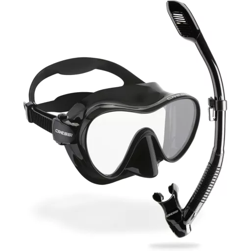 Cressi F1 Frameless Búvármaszk + Snorkel Szett Uniszex Merüléshez - Black, Combo Set