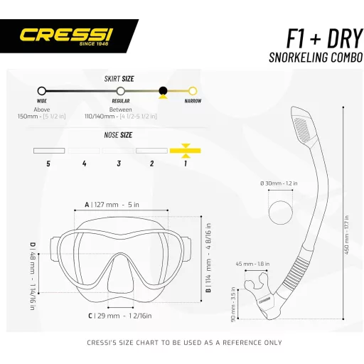 Cressi F1 Frameless Búvármaszk + Snorkel Szett Uniszex Merüléshez - Black, Combo Set