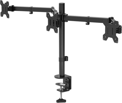 Braț Triplu Suport Monitor BONTEC - Suport de birou LCD/LED pentru monitoare de 13"-24", Negru, Consolă Reglabilă pentru Monitoare TV și Calculatoare