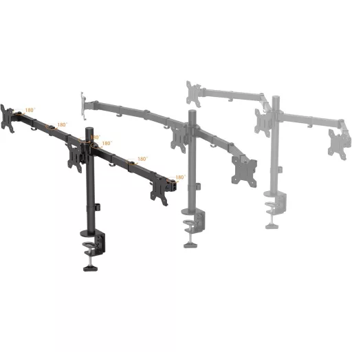Braț Triplu Suport Monitor BONTEC - Suport de birou LCD/LED pentru monitoare de 13"-24", Negru, Consolă Reglabilă pentru Monitoare TV și Calculatoare