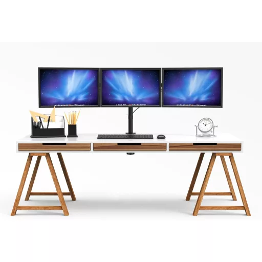 BONTEC Hármas Monitortartó Kar - Asztali LCD/LED Monitor Állvány 13"-24" Képernyőkhöz, Fekete, Állítható Konzol TV és Számítógép Monitorokho