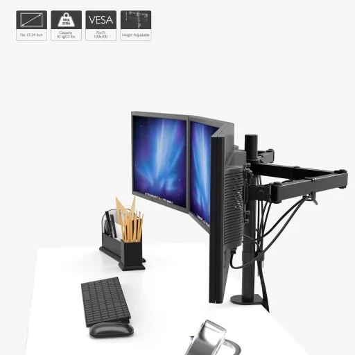 BONTEC Hármas Monitortartó Kar - Asztali LCD/LED Monitor Állvány 13"-24" Képernyőkhöz, Fekete, Állítható Konzol TV és Számítógép Monitorokho