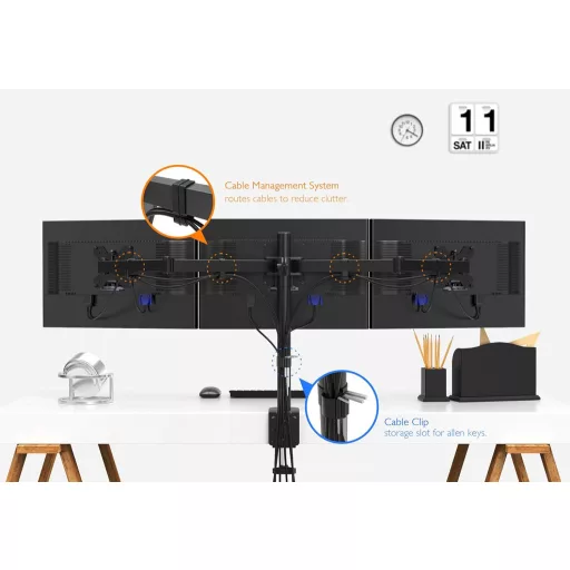 BONTEC Hármas Monitortartó Kar - Asztali LCD/LED Monitor Állvány 13"-24" Képernyőkhöz, Fekete, Állítható Konzol TV és Számítógép Monitorokho