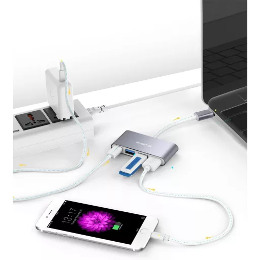 LENTION 4-v-1 USB-C Hub so 100W nabíjaním, 5Gbps USB 3.0 portom - Adaptér kompatibilný s MacBook Pro/Air, Surface, ChromeBook