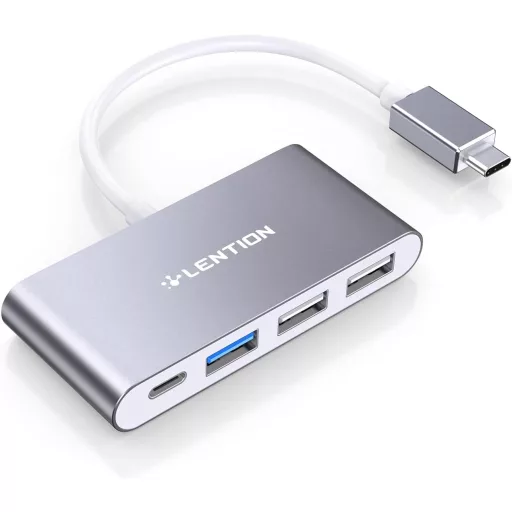 LENTION 4-v-1 USB-C Hub so 100W nabíjaním, 5Gbps USB 3.0 portom - Adaptér kompatibilný s MacBook Pro/Air, Surface, ChromeBook