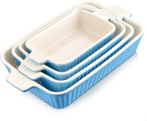 MALACASA 4 részes kék kerámia sütőforma szett lasagne és tiramisu készítéséhez