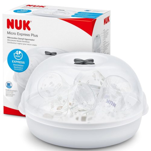 Sterilizator pentru biberoane de microunde NUK Micro Express Plus - Dezinfectare rapidă în 5 minute, Alb, 570g, Pentru bebeluși