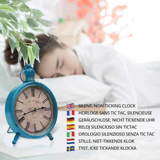 Belle Vous Ceas de masă vintage 23x15cm, cu alarmă analogică silențioasă, în stil antic.