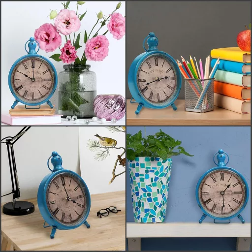 Belle Vous Ceas de masă vintage 23x15cm, cu alarmă analogică silențioasă, în stil antic.