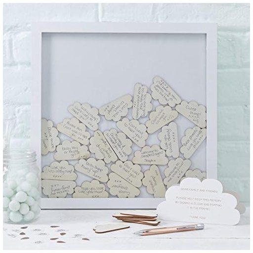 Biela kniha hostí Ginger Ray na bábätkovskú oslavu, motív obláčik, papierová, 30 listov