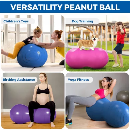 DASKING Oriešková Jóga Lopta 90x45cm - Fitness, Pilates a Gymnastická Lopta na Sedenie pre Deti, Fialová PVC, Nosnosť 150kg